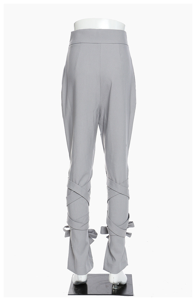 Neutral Baggy Pants Unique Cross Lace up Women Loose Slimming All Matching Straight Casual Pants