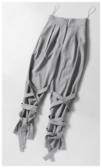 Neutral Baggy Pants Unique Cross Lace up Women Loose Slimming All Matching Straight Casual Pants