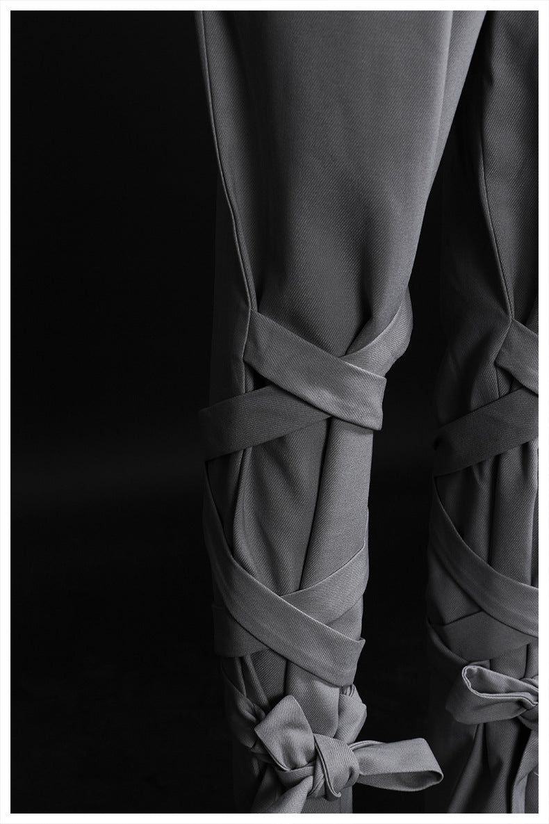 Neutral Baggy Pants Unique Cross Lace up Women Loose Slimming All Matching Straight Casual Pants