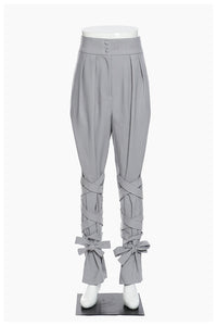Neutral Baggy Pants Unique Cross Lace up Women Loose Slimming All Matching Straight Casual Pants