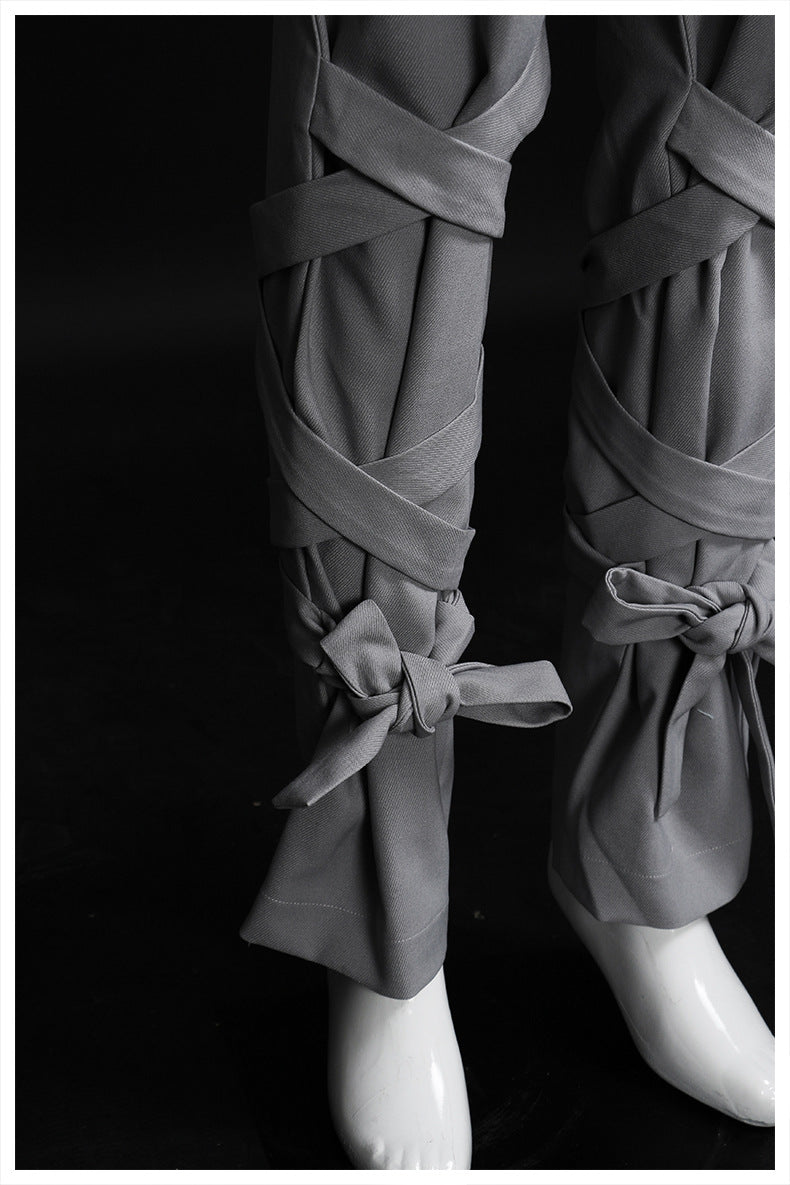 Neutral Baggy Pants Unique Cross Lace up Women Loose Slimming All Matching Straight Casual Pants