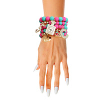 Matte Fuchsia & Teal Charm Bracelets – Bold Boutique Jewelry Set