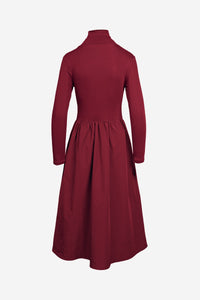 Deep Mock Neck Long Sleeve Midi Dress