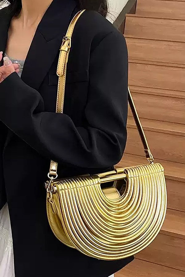 Metallic Faux Leather Noodle Bag Purse Handbag