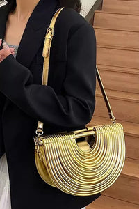 Metallic Faux Leather Noodle Bag Purse Handbag