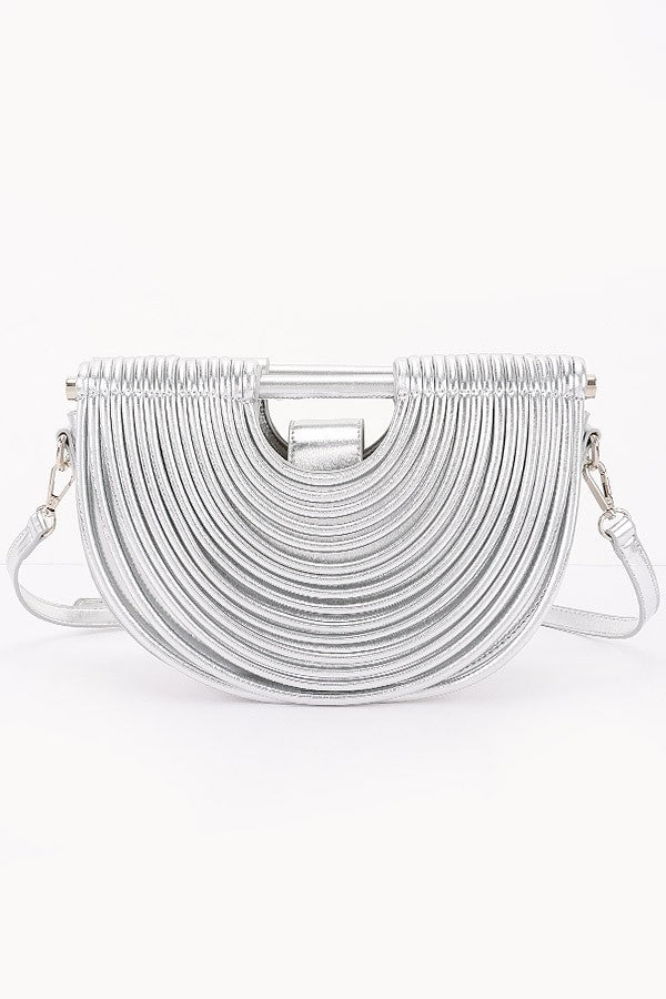Metallic Faux Leather Noodle Bag Purse Handbag