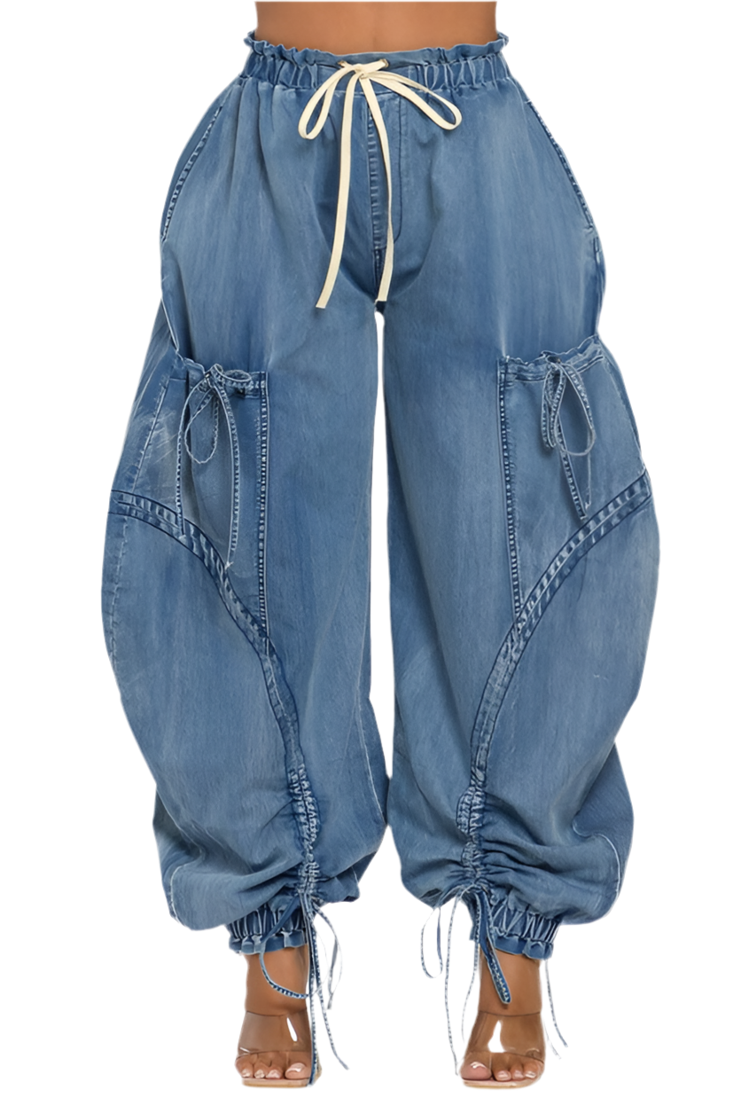 Urban Chic Drawstring Denim Cargo Pants
