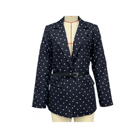 Spring Autumn Women Polka Dot Long Sleeve with Belt Blazer