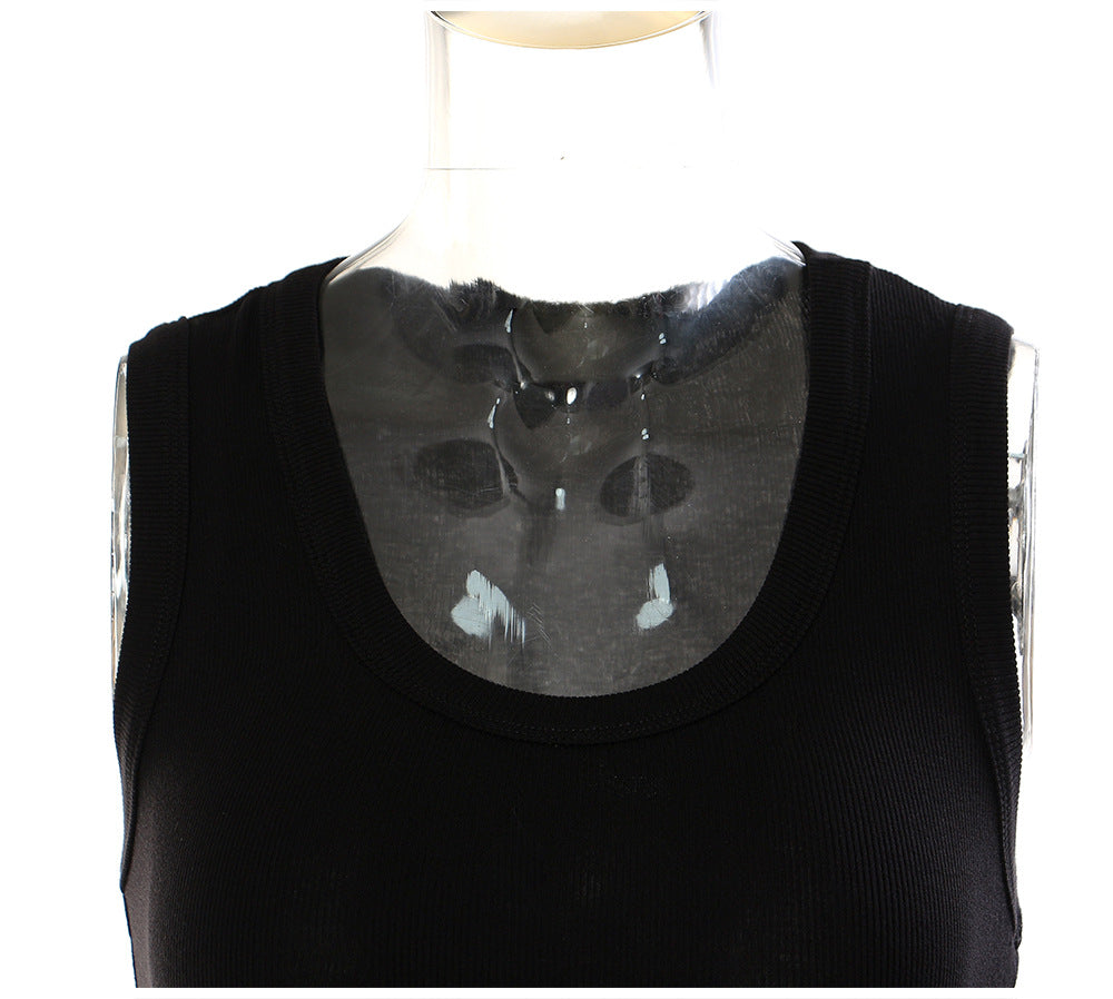 Black Knitted High Elastic Vest Stitching Hem Girl Dress