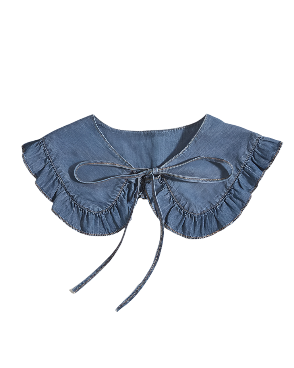 Women's Washed Denim Shawl Collar with Pleated Lace and Fashionable