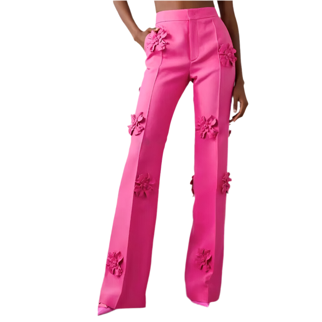 Stars Heavy Industry Three-Dimensional Floral Decoration Bootcut 3D Rose Pants Work Pant