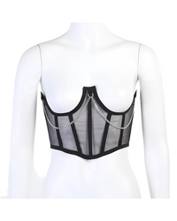 Corset Under bust Punk Metal Chain Black Women Top Belt