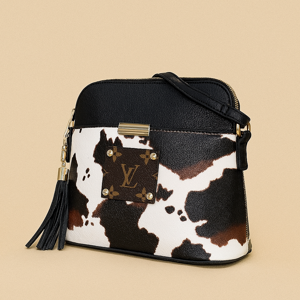 Versatile Upcycled LV Vegan Cowhide Print Crossbody Bag – Stylish & Functional - Modestly Vogue