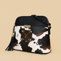 Versatile Upcycled LV Vegan Cowhide Print Crossbody Bag – Stylish & Functional - Modestly Vogue