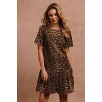 Stylish Dresses for Women – Trendy & Timeless Styles for Every Occasion | Modestly Vogue BiBi Tie Back Leopard Round Neck Short Sleeve Dress - Modestly Vogue