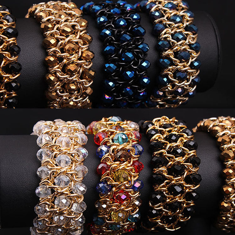 Colorful Crystal Gem Woven Stretch Bracelet - Modestly Vogue