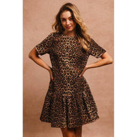 Stylish Dresses for Women – Trendy & Timeless Styles for Every Occasion | Modestly Vogue BiBi Tie Back Leopard Round Neck Short Sleeve Dress - Modestly Vogue