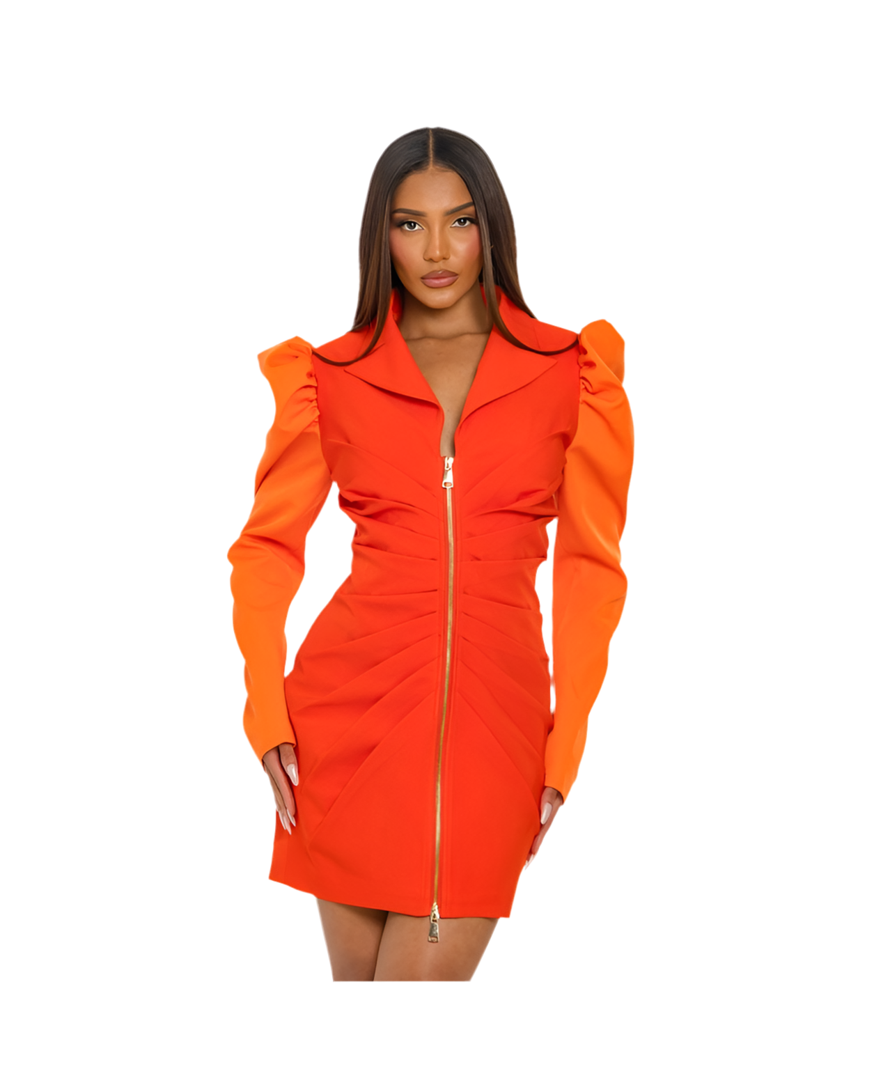 Two-Tone Orange Zip-Up Dress – Modest, Bold & Everyday Ready