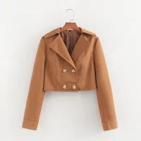 Earthtone Professional Spring And Autumn Lapel Skirt Set Neutral