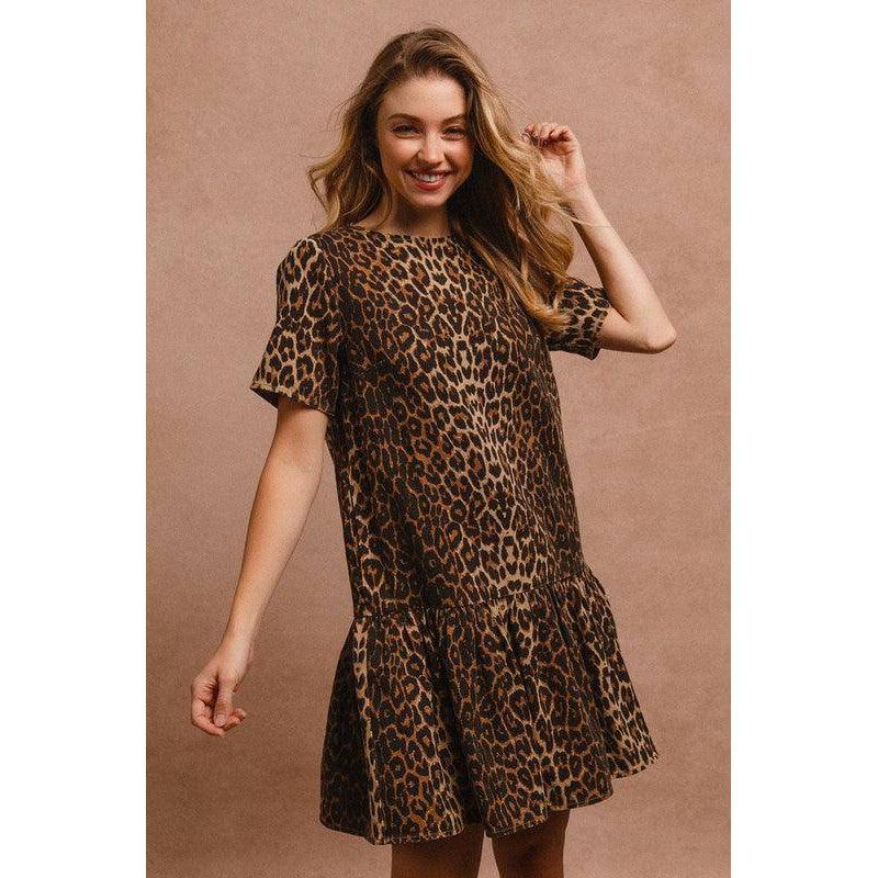 Stylish Dresses for Women – Trendy & Timeless Styles for Every Occasion | Modestly Vogue BiBi Tie Back Leopard Round Neck Short Sleeve Dress - Modestly Vogue
