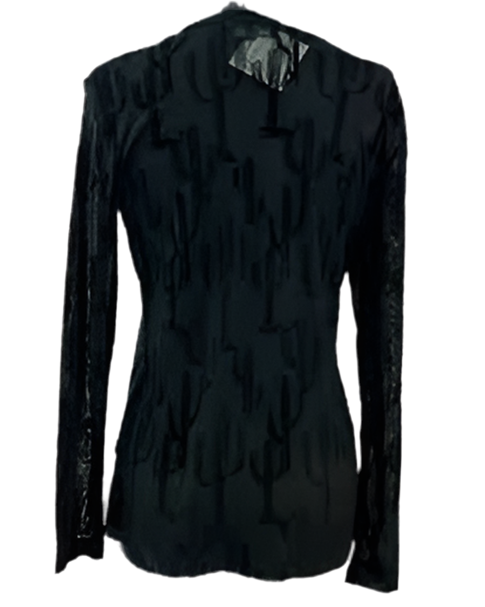 Black Boho Chic All About Cactus 3D Print Mesh Top – Bohemian Style Top