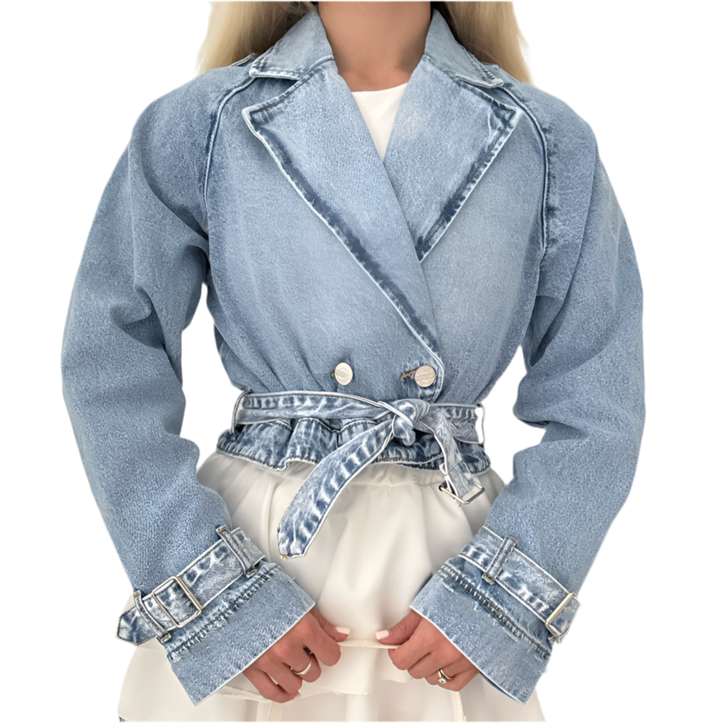 Women Collared Long Sleeve Denim Wind Bolero Jacket
