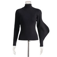 Neutral Elegant Half Turtleneck Sweater - Asymmetric Slim Fit for Women