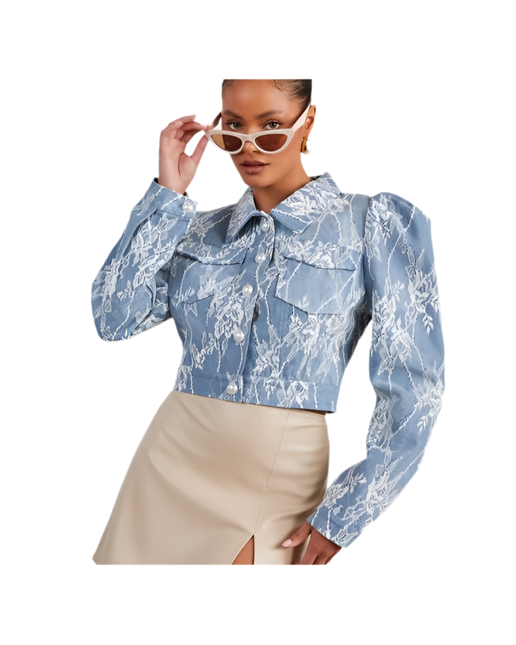 Casual Loose Floral Lace Denim Jacket for Women