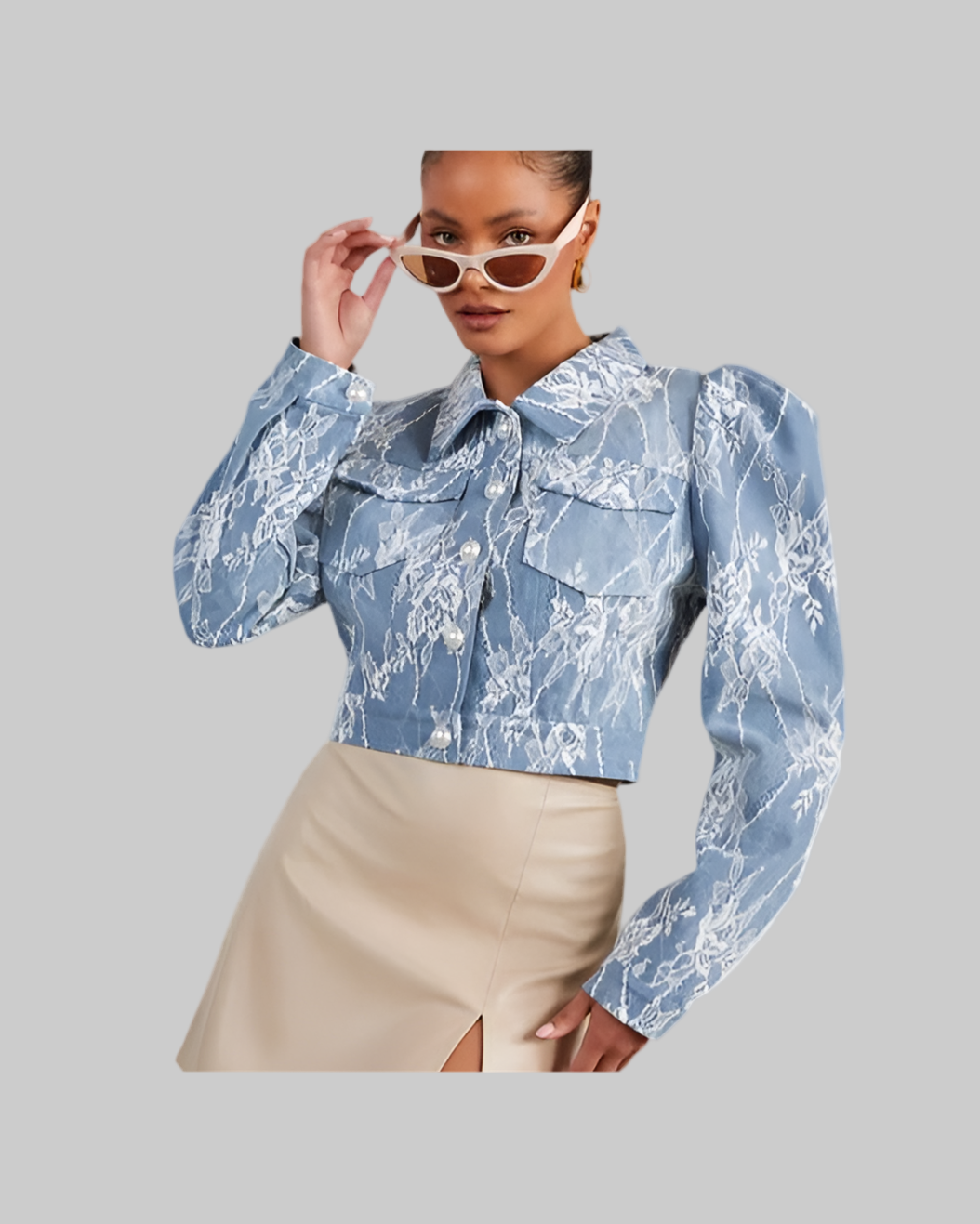 Casual Loose Floral Lace Denim Jacket for Women