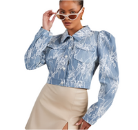 Casual Loose Floral Lace Denim Jacket for Women