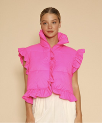 Cropped ruffle puffer vest