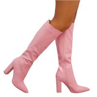 Heels Pointed Crocodile Pattern Chunky Heel Side Zip Ankle Boots Short Tube Martin Boots