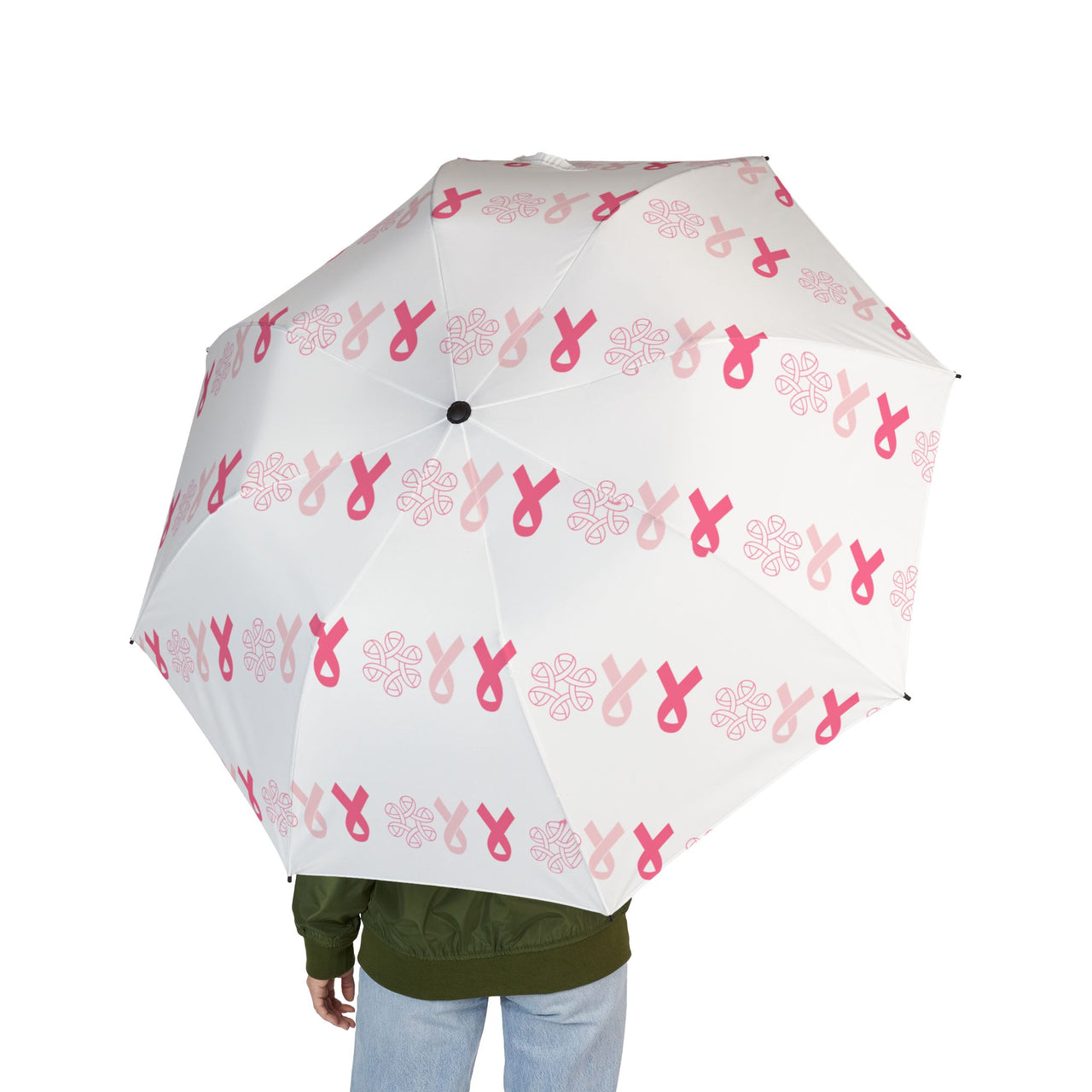 Stylish Foldable Umbrella with Pink Ribbons, Compact Travel Umbrella, Breast Cancer Awareness Support Umbrella