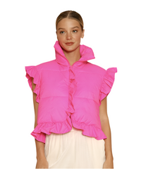 Cropped ruffle puffer vest