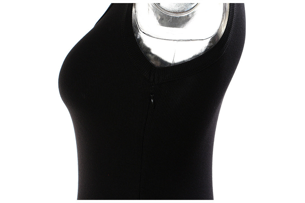 Black Knitted High Elastic Vest Stitching Hem Girl Dress