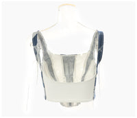Stitching Contrast Color Washed Denim Slim Top Vest Camisole Women