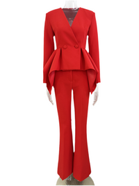 Deep Designer Lotus Leaf Swing Slim Top Jacket Bootcut Pants Two Piece Set