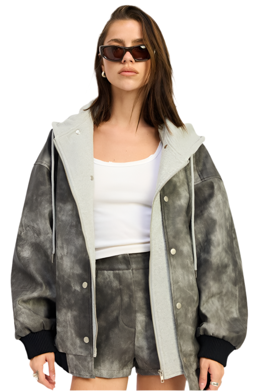 LEATHER MIX MEDIA BOMBER JACKET