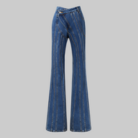 Blue Niche Designer Trousers Asymmetric Oblique Waist Placket Multi Line Split Stitching Structure Cut Jeans