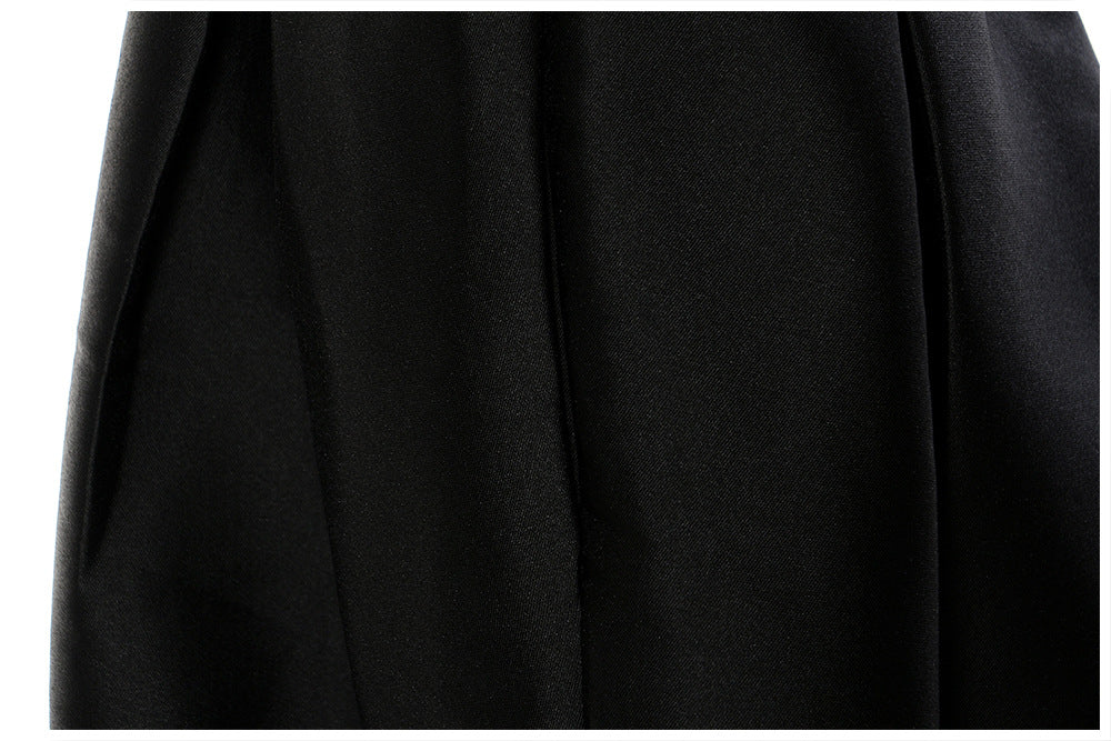 Black Knitted High Elastic Vest Stitching Hem Girl Dress