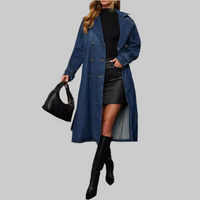 Button Up Long Sleeve Longline Denim Jacket