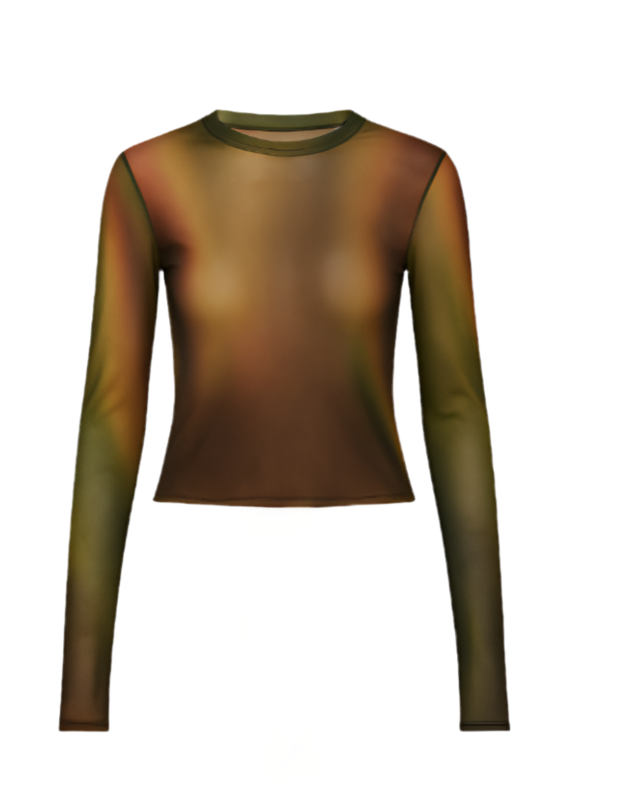 Earthtone MOCK NECK MESH LONG SLEEVE TOP