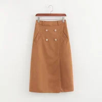 Earthtone Professional Spring And Autumn Lapel Skirt Set Neutral