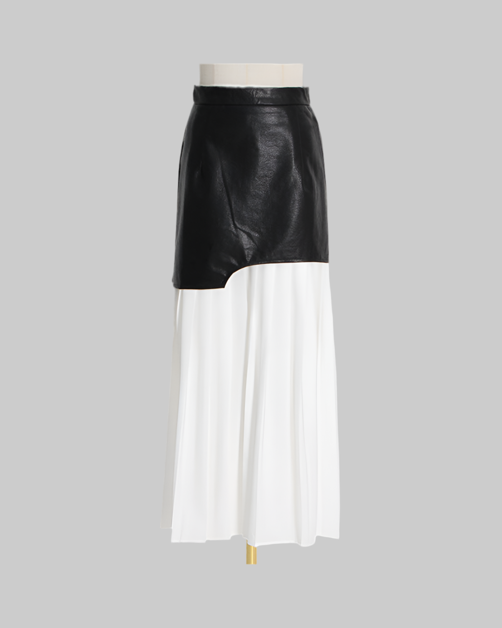 Mid Length Pleated Leather Skirt Spring High Waist Stitching Mesh Skirt Women