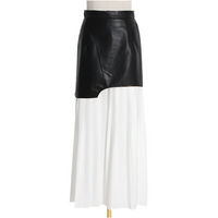 Mid Length Pleated Leather Skirt Spring High Waist Stitching Mesh Skirt Women