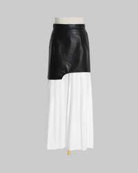 Mid Length Pleated Leather Skirt Spring High Waist Stitching Mesh Skirt Women