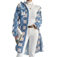 Plaid Button Up Long Sleeve Fleece Coat