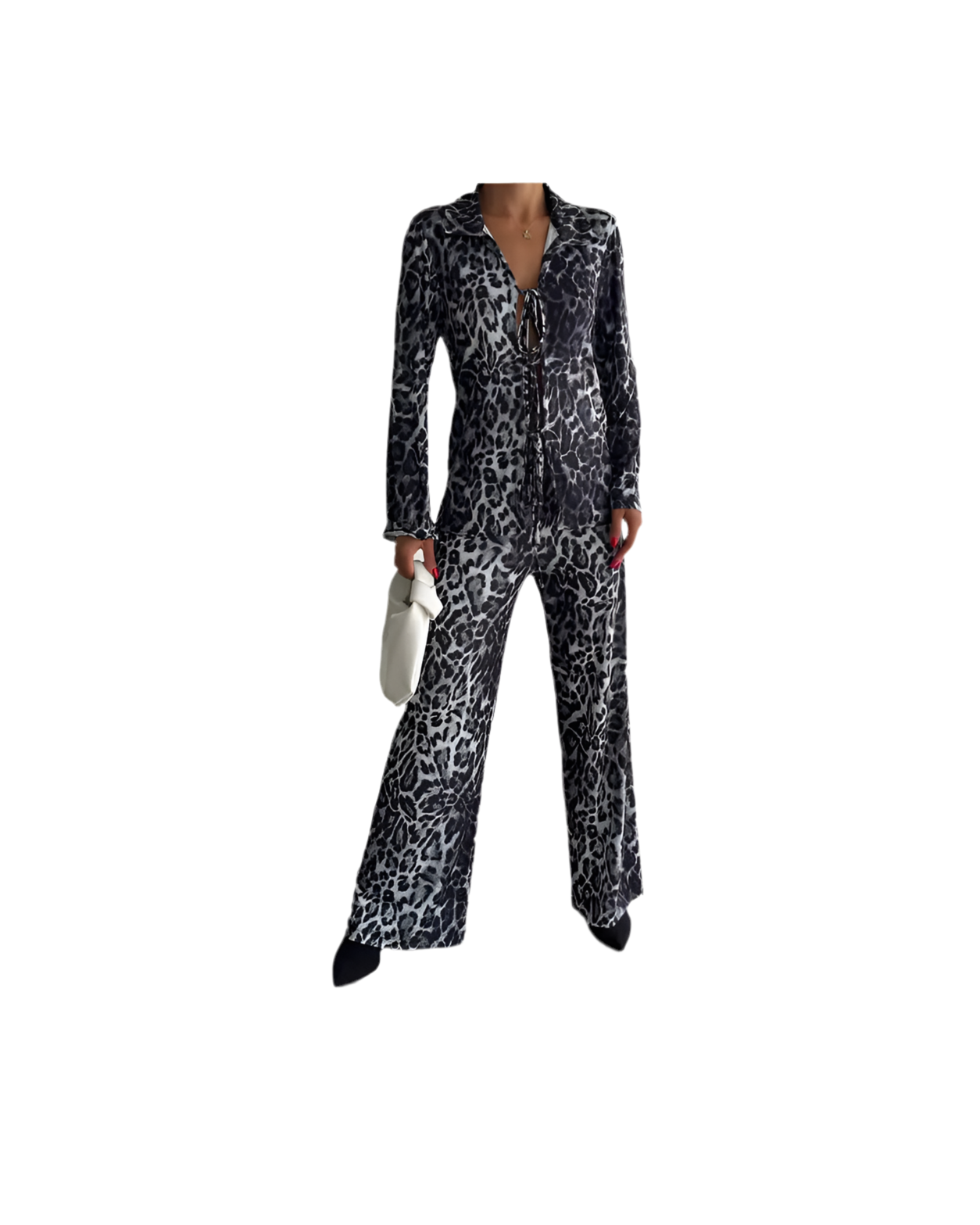 Black Leopard Patterned Two-Piece Set – Chic & Trendy Black Animal Print Set