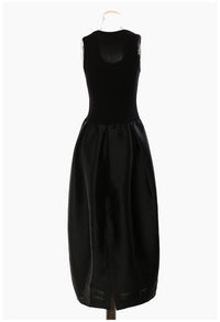Black Knitted High Elastic Vest Stitching Hem Girl Dress