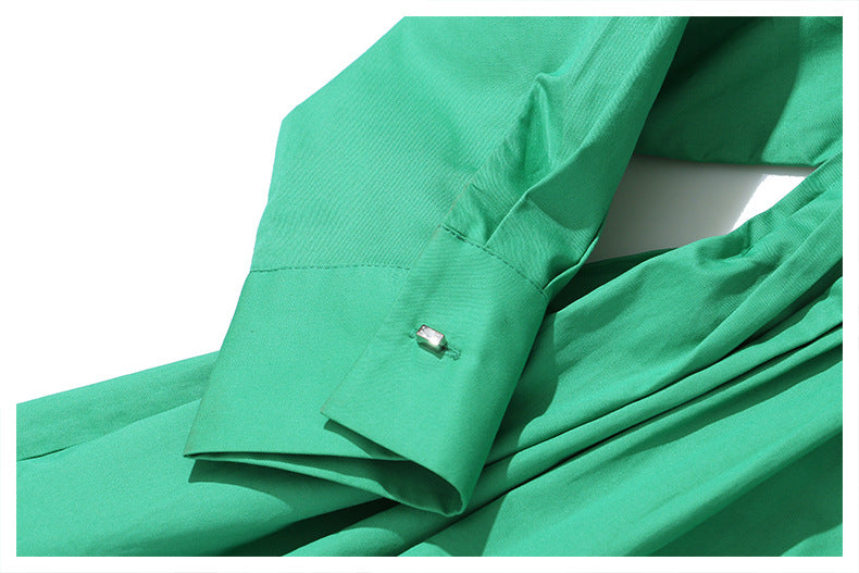 Geometric Abstract Round Hollow Out Cutout Pleated Waist Tight Cotton Shirt Dress